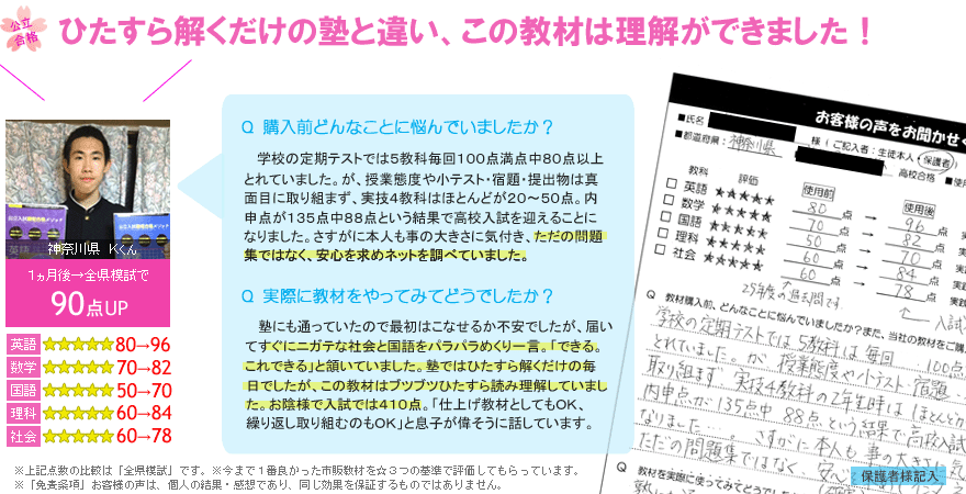 高校受験偏差値UPテキスト口コミレヴュー