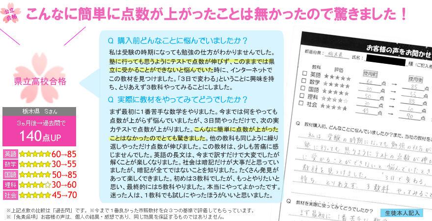 高校受験偏差値UPテキスト口コミレヴュー